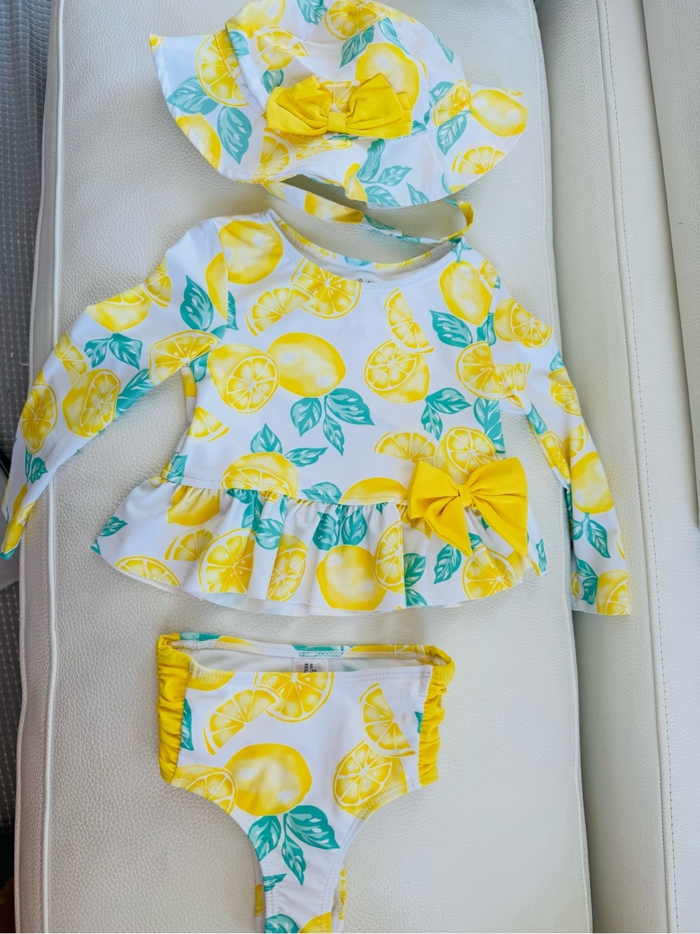 Tommy Bahamas Lemon Print Swim Set with Sun Hat - Yellow & Green 2T